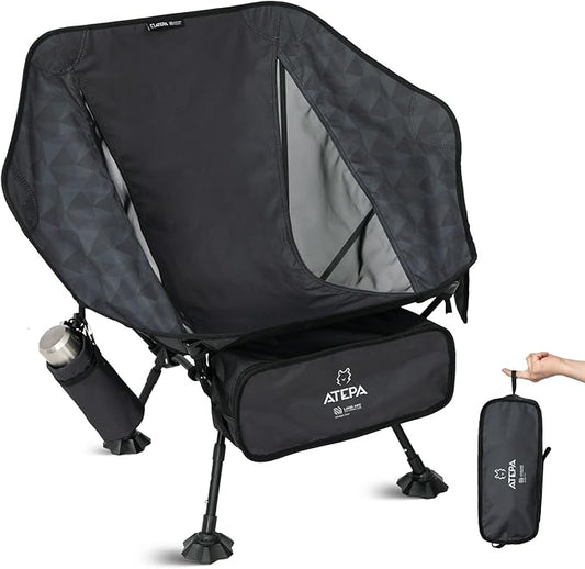 ATEPA UFO3.0 Backpacking Camping Chair, Ultralight Extra Wide Comfortable Folding Chairs Heavy Duty Portable Hexagon Ergonomic Height Adjustable Seat with Anti-Sinking Feet for Hiking Outdoor, Black