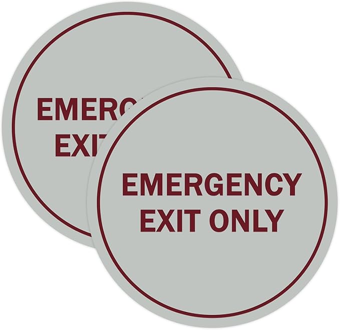 Signs ByLITA Circle Emergency Exit Only Sign (Light Grey/Burgundy) - Small 2 Pack