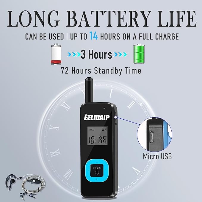 T-M1 Super Mini Walkie Talkie for Adults,Portable Two Way Radios with Earpiece,Small 2 Way Radio for Restaurant, Workplace,Outdoor Sport,Hotel,Tourism,Skiing, Hiking,Supermarket,Black 2 Pack