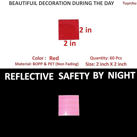 Red Reflective Stickers 2 inch X 2 inch, Outdoor Waterproof High Visibility Warning Safety Adhesive Reflector Tape (60 Pcs)