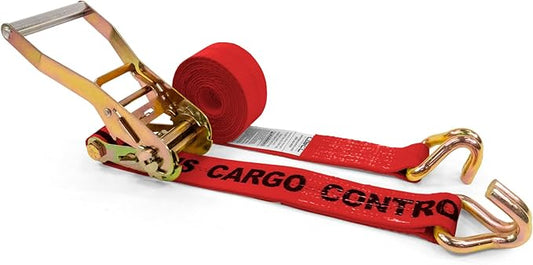 US Cargo Control Wire Hook Ratchet Strap 2 Inch x 12 Foot, 10,000 LBS Break Strength, Ratchet Straps Heavy Duty with Double J Hooks, Red Cargo Tie Downs for Flatbed Trailers and Trucks