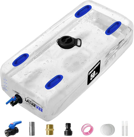 Water Storage Bladder 50 Gallon Portable Water Tank Collapsible Water Storage Containers with Spigot Large Capacity Water Bag for Emergency Water Storage Garden Camping - Transparent