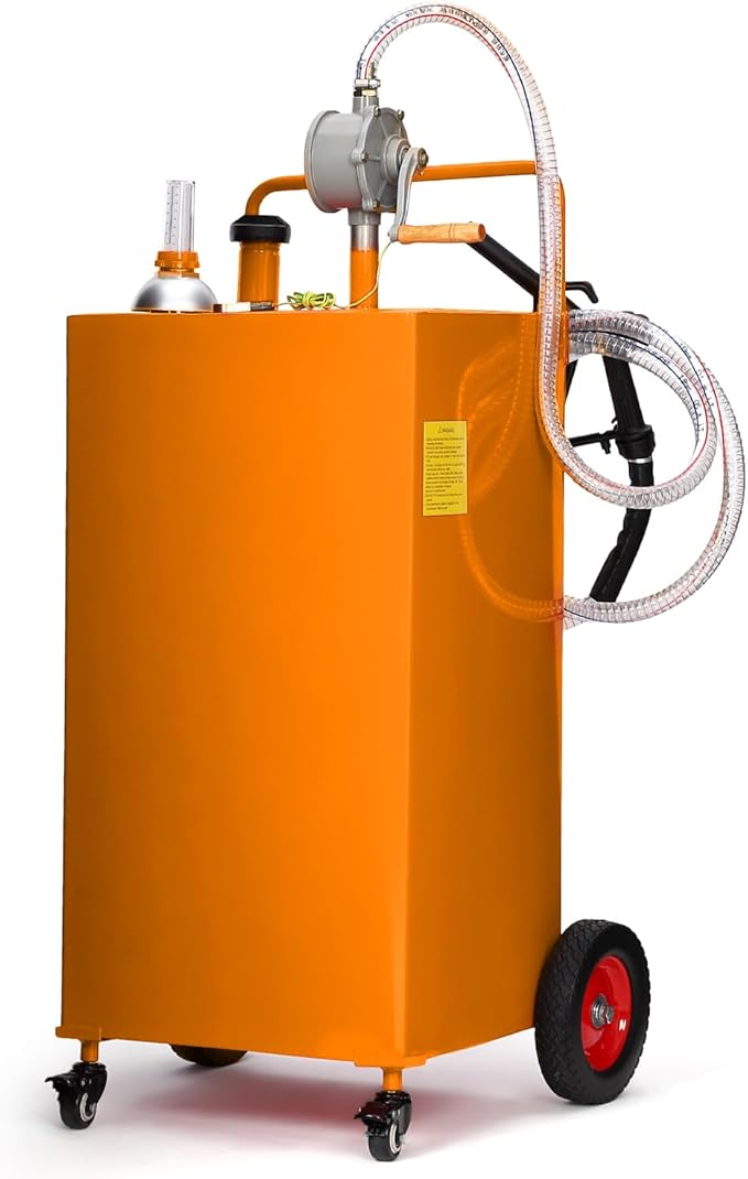 Upgraded 30 Gallon Fuel Caddy, Manual Hand Pump & Easy-Roll Wheels, Heavy-Duty UV-Resistant Steel Tank for Gas & Diesel, Portable Fuel Storage for Tractors, Mowers, Boats