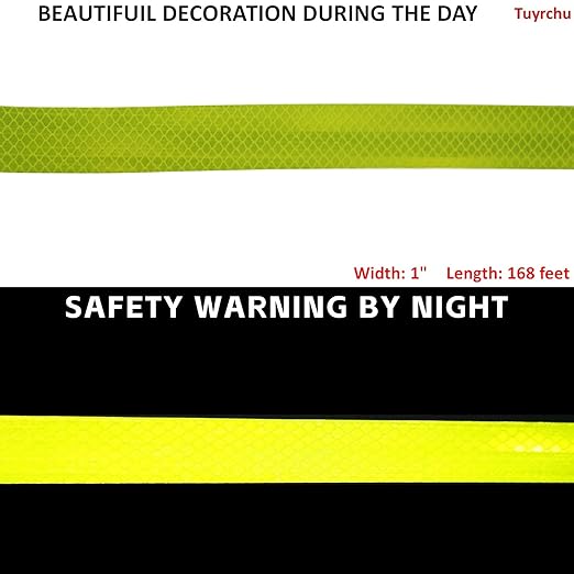 Non Fading Fluorescent Yellow Reflective Tape Outdoor Waterproof 1 inch Wide, High Visibility Warning Safety Industrial Marking Tape (168 feet)