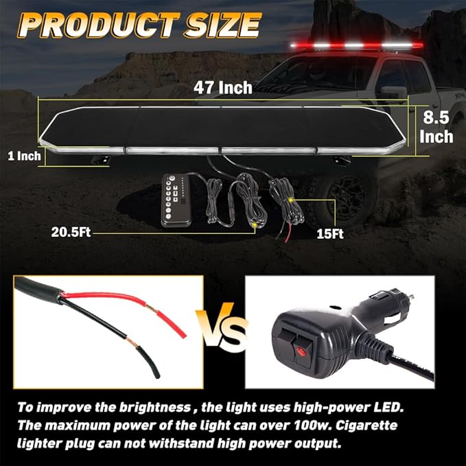 ASPL 282 LED Low Profile Emergency Strobe Light Bar 47" Roof Top Warning Hazard Flashing Security Traffic Advisor/Controller / 27 Patterns Lights for Tow Truck Construction Vehicle (Red/White)