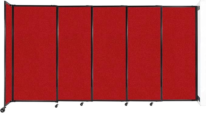 Wall-Mounted Sliding StraightWall Room Divider | Adjustable Widths | Locking Wheels | Room Separator | Up to 11'3" Wide x 6' Tall Red Fabric Panels