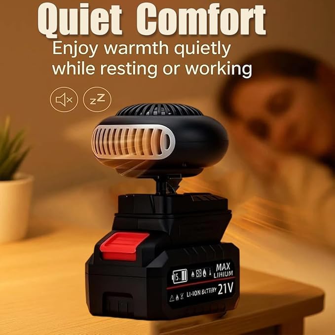 Portable Heater Battery Powered, Quiet Long Heating Small Space Heater with Anti-Tilt, Car Window Defogger with 2 Heat Settings & USB Ports, for Car/Camping/Indoor Use (2600mAh Batt*1)