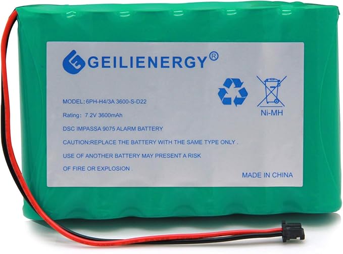 GEILIENERGY 6PH-H-4/3A3600-S-D22 7.2v 3600mAh Ni-MH Battery Compatible with DSC IMPASSA 9057 Battery Wireless Security System