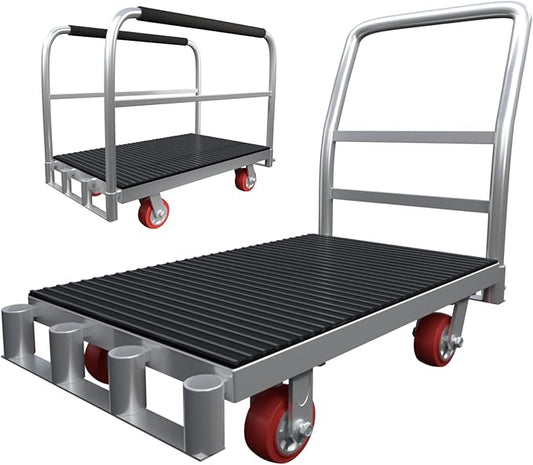 2IN1 Heavy Duty Panel Truck, 42" x 24" Platform Cart w/Rubber Mat & 3 Handrails, 2500 lbs Capacity Drywall & Lumber Cart, Flatbed Cart w/2 Swivel Casters, All-Steel Hand Truck Push Cart