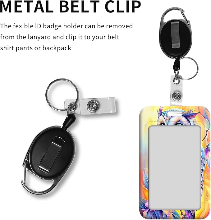 ID Badge Holder with Retractable Lanyard for Women & Men,Vertical ID Card Holder Wallet,Clear Window&Card Slot,Detachable Neck Strap for Nurse Teacher Office,Colorful Cute Owl
