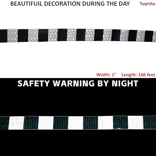 Black White Reflective Tape 1 inch Wide for Trailer, Outdoor Waterproof High Visibility Safety Warning Adhesive Strips (166 feet)
