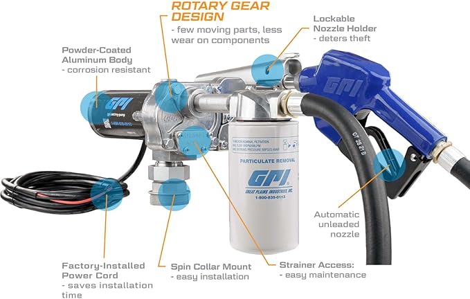 GPI - M-150 Series Fuel Transfer Pump, Automatic Shut-Off Nozzle with Filter Kit, 15 GPM, 12 Volt (110612-03)