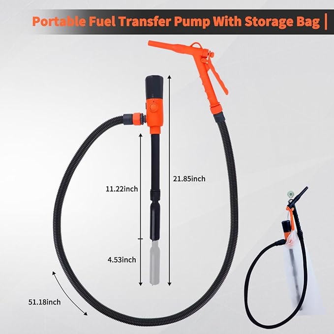 Portable Fuel Pump for Gasoline, Fuel Transfer Pump Powered By USB Charging or AA Battery, 2.8 GPM Gas Can Pump, Telescoping Gas Can Pump Battery Operated, 51" Transfer Hose, Leak-proof, Siphon Pump
