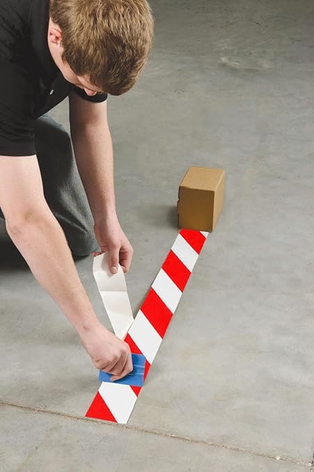 Brady - 104318 ToughStripe Nonabrasive Diagonal Stripes Floor Marking Tape, 100' Length, 2" Width, Red on White (Pack of 1 Roll)