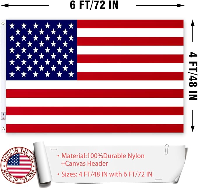 Embroidered American US Flag 4x6 Outdoor Made in USA - Double Sided Heavy Duty Vivid Color United States Flag Banners with 2 Brass Grommet