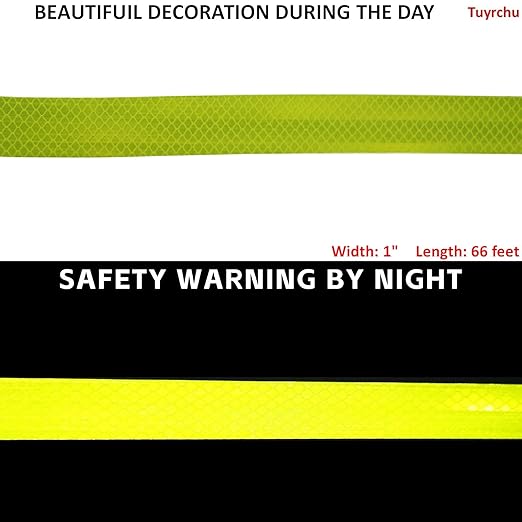 Fluorescent Yellow Reflective Tape Outdoor Waterproof 1 inch, Non Fading High Visibility Warning Industrial Marking Tape (66 feet)