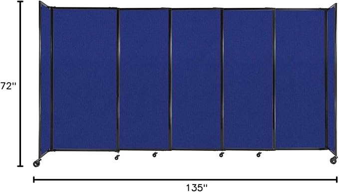 Versare Straightwall Sliding Portable Wall Partition | Freestanding Office Dividers | Locking Wheels | Temporary Room Separator | 11'3'' Wide x 6' Tall Royal Blue Fabric Panels