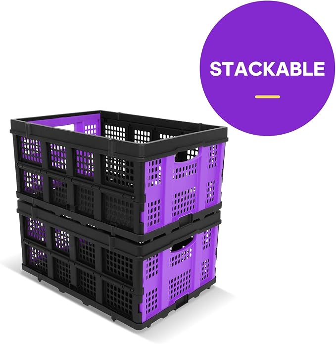 FAHKNS 60L Collapsible Milk Crates for Storage: Stackable & Portable Basket Foldable Plastic Crates for Office, Home, Garage