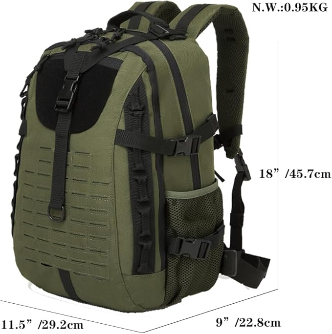 Military Tactical Backpack For Men Laser-Cut Molle Daypack 3 Day for Hiking,Working,Travel (black green)