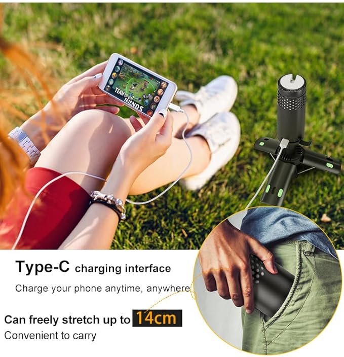 Camping Lights Rechargeable, Detachable Camping Lantern with Stand, Telescopic Waterproof Camp Lamp, Magnetic Work Hanging Light, LED Tent Flashlights for Emergency (Black- Upgraded)