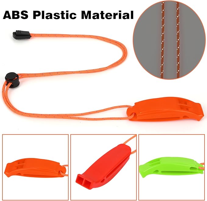 JULBEAR 6PCS Safety Survival Whistles with Adjustable Reflective Lanyard Emergency Plastic Whistle Marine Whistle