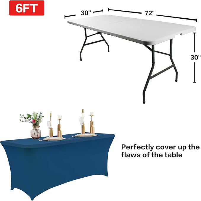 IVAPUPU 2 Pack 6FT Table Cloth for Rectangular Fitted Events Stretch Jean Color Table Covers Washable Cover Spandex Tablecloth Protector for Party, Wedding, Cocktail, Banquet, Festival