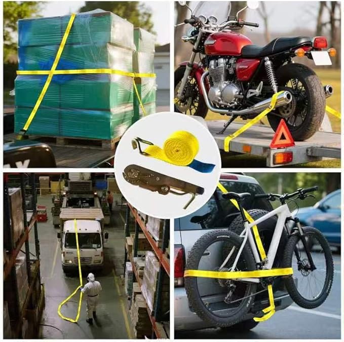 4 Pack Heavy Duty Ratchet Tie Down Straps 2" x39' – 8818 lbs Break Strength Cargo Straps with Metal Hooks for Truck, Trailer, Moving, Motorcycle & ATV, Yellow