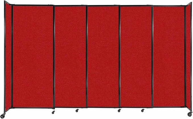 Versare Straightwall Sliding Portable Wall Partition | Freestanding Office Dividers | Locking Wheels | Temporary Room Separator | 11'3'' Wide x 6'10'' Tall Red Fabric Panels
