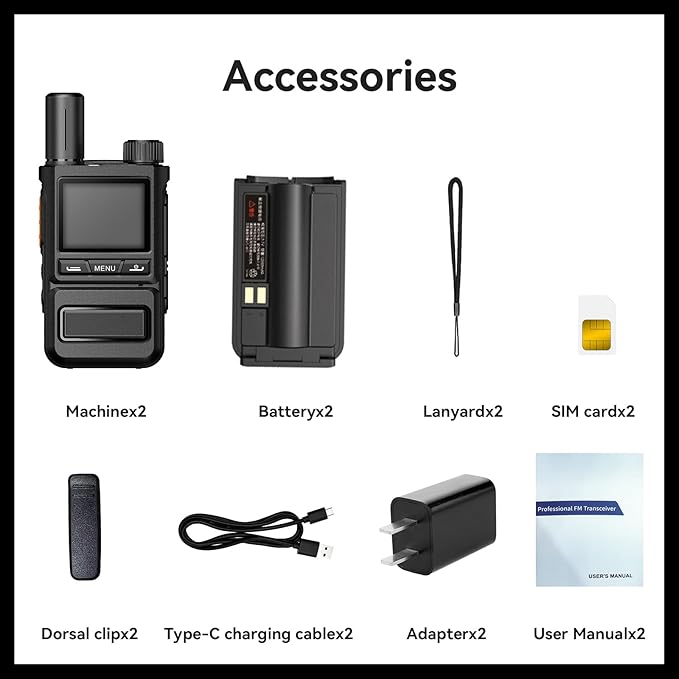 Global Rapid Walkie Talkies Unlimited Range 4G LTE PoC Radios Nationwide PTT Two-Way Radios 5000+ Miles,Long Distance Radios for Truck Fleet,Construction site, 2Units with SIM Card
