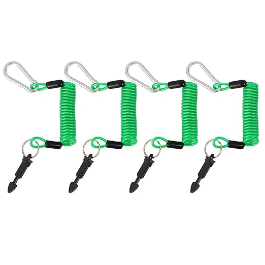 4pcs 183cm/6ft Trailer Breakaway Cable, High Rebound Spring Coiled Emergency Brake Safety Cable Kit for RV Towing Trailers Campers Accessories (Green)