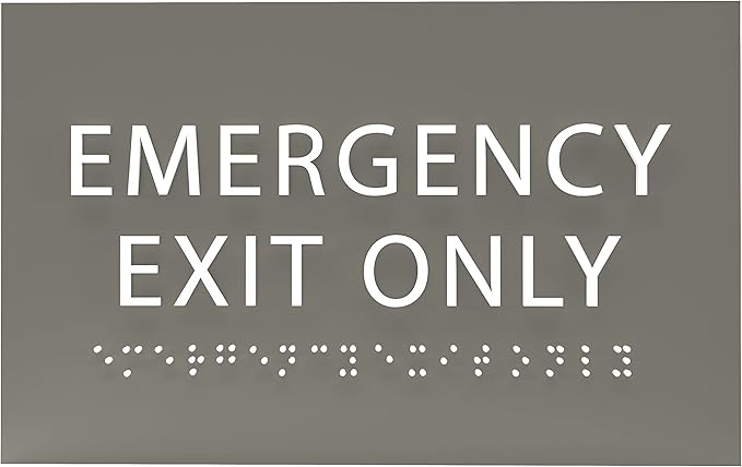 6" X4" Emergency Exit Only Sign - ADA Compliant Tactile Graphics Grade 2 Braille Text Prohibition Sign | Wall Mount Plastic Emergency Safety Restriction Sign for Business & Office