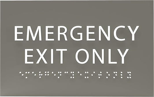 6" X4" Emergency Exit Only Sign - ADA Compliant Tactile Graphics Grade 2 Braille Text Prohibition Sign | Wall Mount Plastic Emergency Safety Restriction Sign for Business & Office