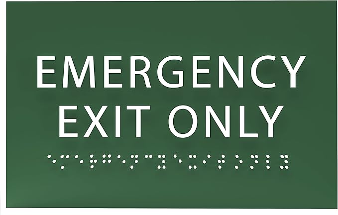 6" X4" Emergency Exit Only Sign - ADA Compliant Tactile Graphics Grade 2 Braille Text Prohibition Sign | Wall Mount Plastic Emergency Safety Restriction Sign for Business & Office