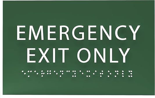 6" X4" Emergency Exit Only Sign - ADA Compliant Tactile Graphics Grade 2 Braille Text Prohibition Sign | Wall Mount Plastic Emergency Safety Restriction Sign for Business & Office