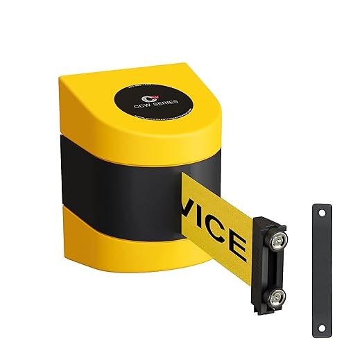 Crowd Control Warehouse - CCW Series WMB-230 Magnetic Wall Mount Retractable Belt Barrier - 30 Foot Belt, Yellow with"Out of Service" Black Letters Belt with Yellow ABS Case