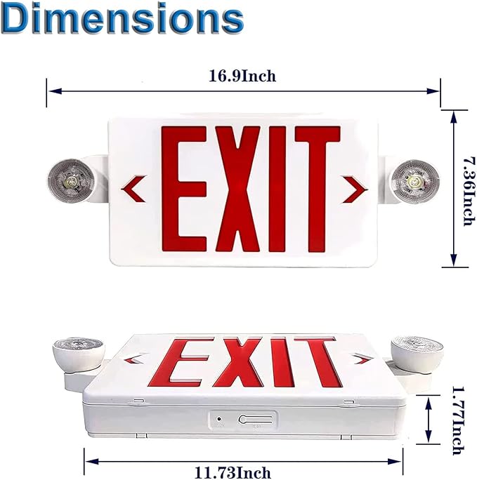 LED Exit Sign with Emergency Light, Double Sided Red with Battery Backup, Red Letter Emergency Exit Sign Lights with Two Adjustable Heads 120-277V AC UL Listed (4Pack, Red)