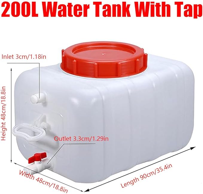 Plastic Water Tank 25L/35L/50L/80L/110L/200L Water Container，Rain Water Tank，Food-Grade Rectangular Thickened Water Tower with Faucet for Household Water Storage(Size:200L)