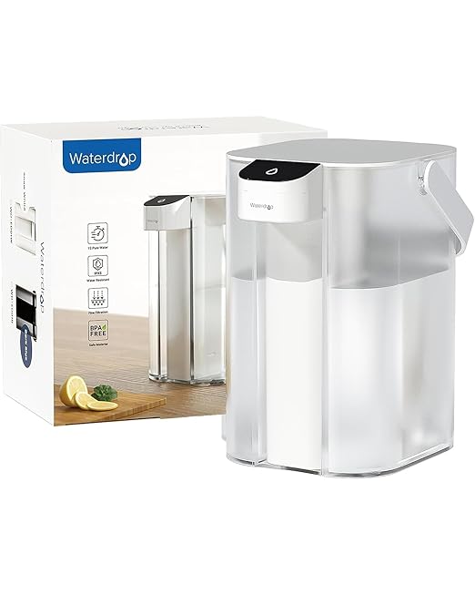 Waterdrop Electric Water Filter Pitcher, Reduce 99.6% of Lead and 45+ Impurities, 200-Gallon Rechargeable Water Dispenser, Instant 15-Cup Countertop System, NSF/ANSI 401&53&42&372, NOT Reduce TDS
