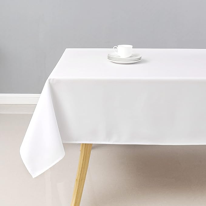Wewoch White Rectangle Tablecloth Water Resistant Washable Polyester Table Cloth for Dining,Kitchen, Parties Weddings and Outdoor Use 60 Inch by 104 Inch