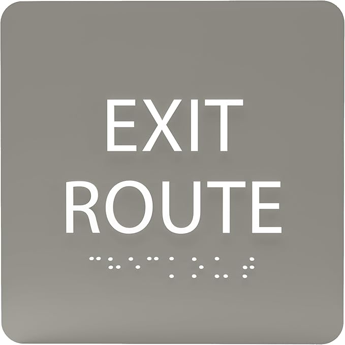 6" X6" Exit Route Sign - ADA Compliant Tactile Graphics Grade 2 Braille Text Acrylic Wall Signs - Building Fire Safety, Visibility, Emergency Response, Evacuation Door Sign