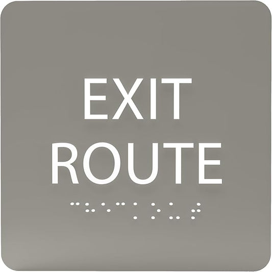 6" X6" Exit Route Sign - ADA Compliant Tactile Graphics Grade 2 Braille Text Acrylic Wall Signs - Building Fire Safety, Visibility, Emergency Response, Evacuation Door Sign