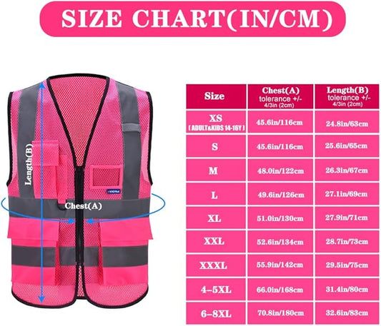 A-SAFETY 6XL 7XL 8XL Pink High Visibility Mesh Safety Reflective Vest Big and tall Hi Viz Work Vest for Men Women (Pink Mesh 6XL-8XL)