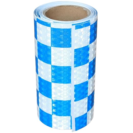 Reflective Tape Blue and White 6 inch, Outdoor Waterproof Hazard Conspicuity Warning Industrial Marking Tape (11 feet)