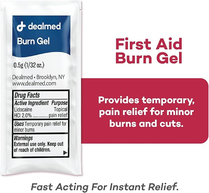 Dealmed First Aid Burn Gel – First Aid Gel for Temporary Relief of Minor Burns, Cuts, and Scrapes, 144 Packets/Box (.5g) - Pack of 1