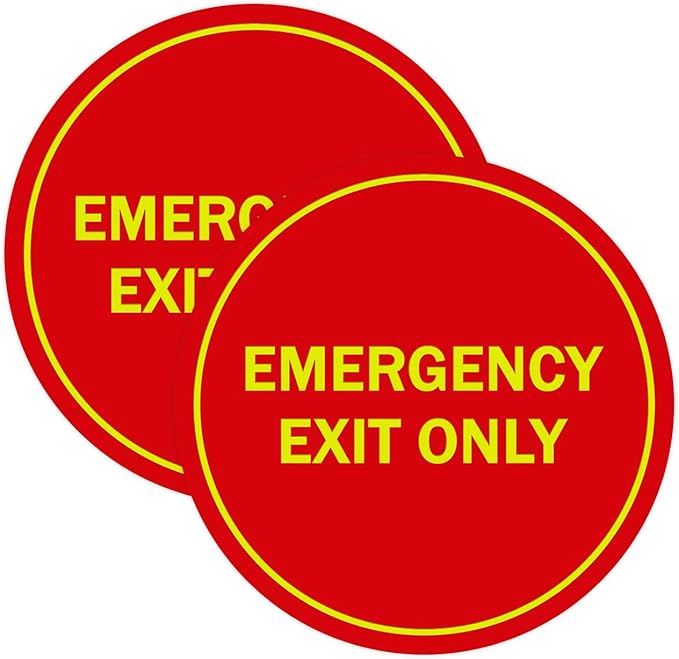 Signs ByLITA Circle Emergency Exit Only Sign (Red/Yellow) - Large 2 Pack