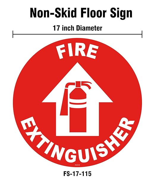 Stranco Floor Signs "FIRE EXTINGUISHER" Non-Slip Permanent Acrylic Adhesive, 17" White on Red