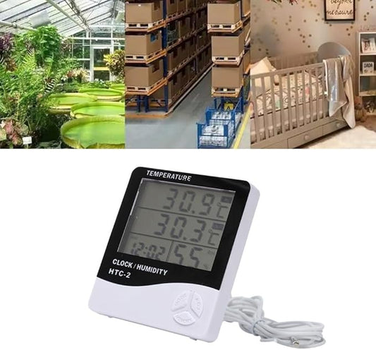 Digital Temperature and Humidity Monitor with Large LCD Display Indoor Outdoor Thermohygrometer Clock and Calendar for Home Office Garden Warehouse