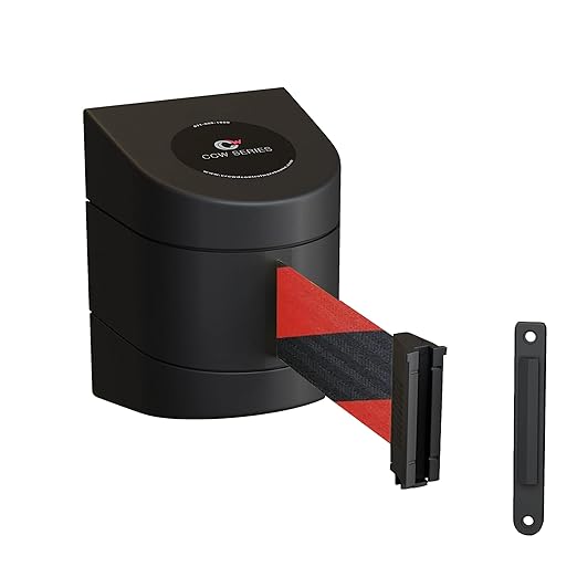Crowd Control Warehouse - CCW Series WMB-220 Fixed Wall Mount Retractable Belt Barrier - 15 Foot, Black and Red Diagonal Belt with Black ABS Case