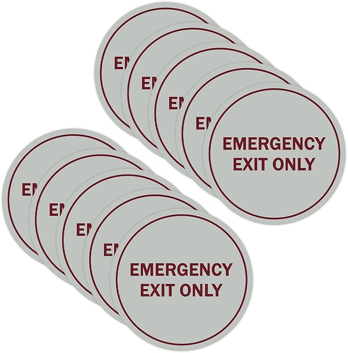 Signs ByLITA Circle Emergency Exit Only Sign (Light Grey/Burgundy) - Small 10 Pack