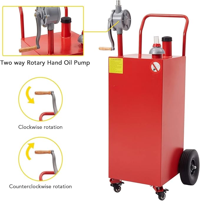 40 Gallon Fuel Caddy with Wheels - Heavy Duty Steel Gas Can with Hand Pump - Portable Fuel Transfer Tank for Gasoline, Diesel, Kerosene - Wide Mouth Design for Construction, Farm, ATV, Generator